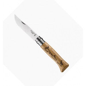 Opinel n° 8 gravure Chamois, manche en chêne