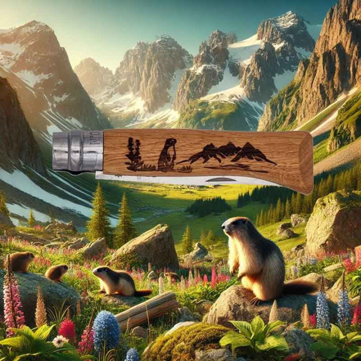 Couteau Opinel n° 8 ANIMALIA gravure MARMOTTE