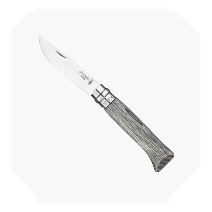 Couteau Opinel numéro 8 luxe | manche Bouleau lamellé gris