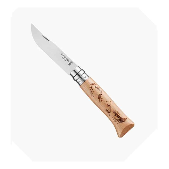 Couteau Opinel SPORT n° 8 gravure RANDO, manche en hêtre
