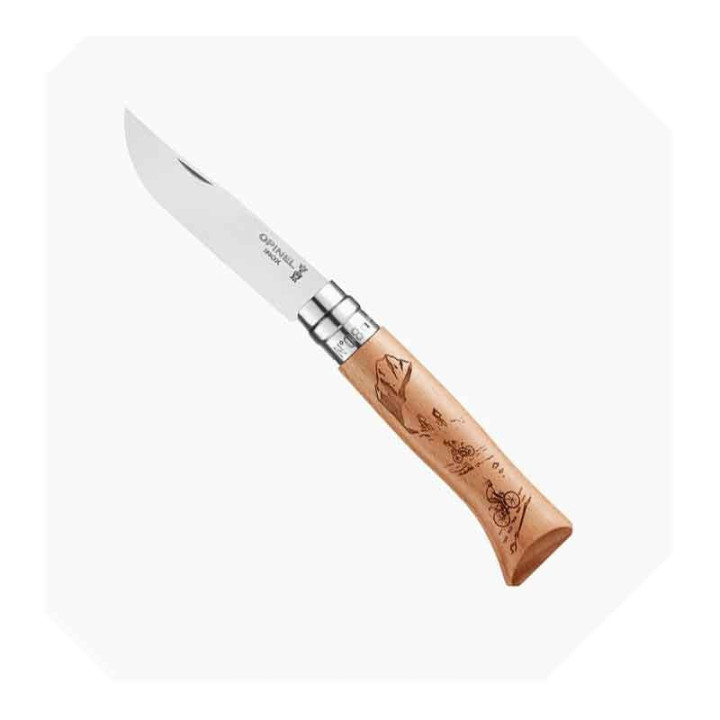 Couteau Opinel SPORT n° 8 gravure VELO, manche en hêtre