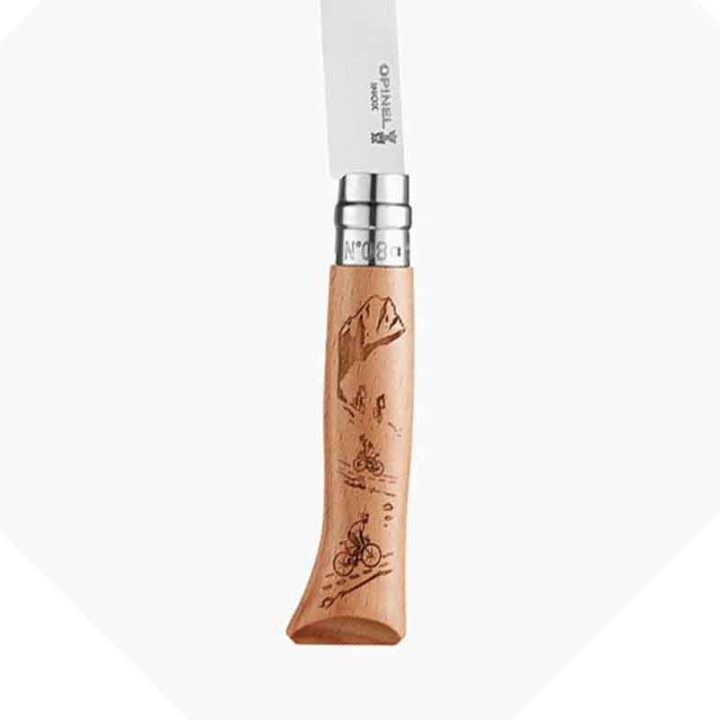 Couteau Opinel SPORT n° 8 gravure VELO, manche en hêtre
