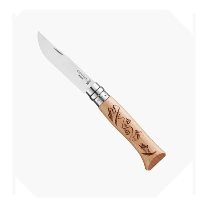 Couteau Opinel SPORT n° 8 gravure SKI, manche en hêtre