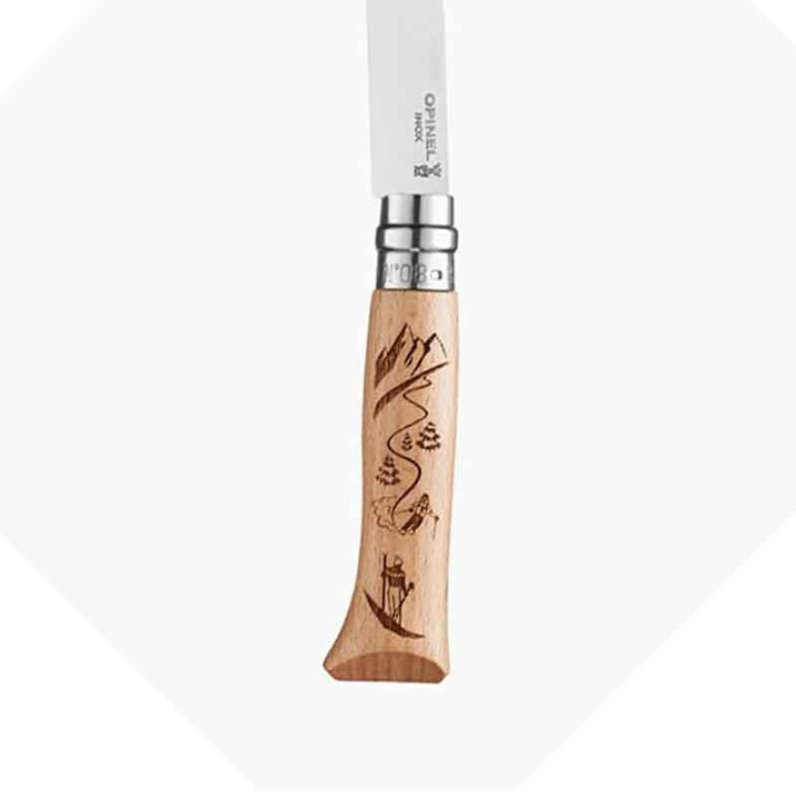 Couteau Opinel SPORT n° 8 gravure SKI, manche en hêtre