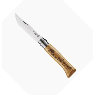 Couteaux de poche Opinel n° 8 gravure Sanglier, manche en chêne