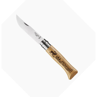 Couteaux de poche Opinel n° 8 gravure Cerf, manche en chêne