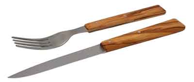 Ensemble fourchette Opinel Sylve en olivier et couteau de table Opinel Bon Appétit en bois d’olivier